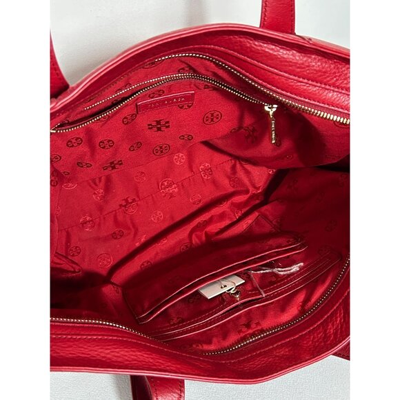 Tory Burch Plaque Large Pebbled Leather Tote in Kir Royale - Picture 7 of 8